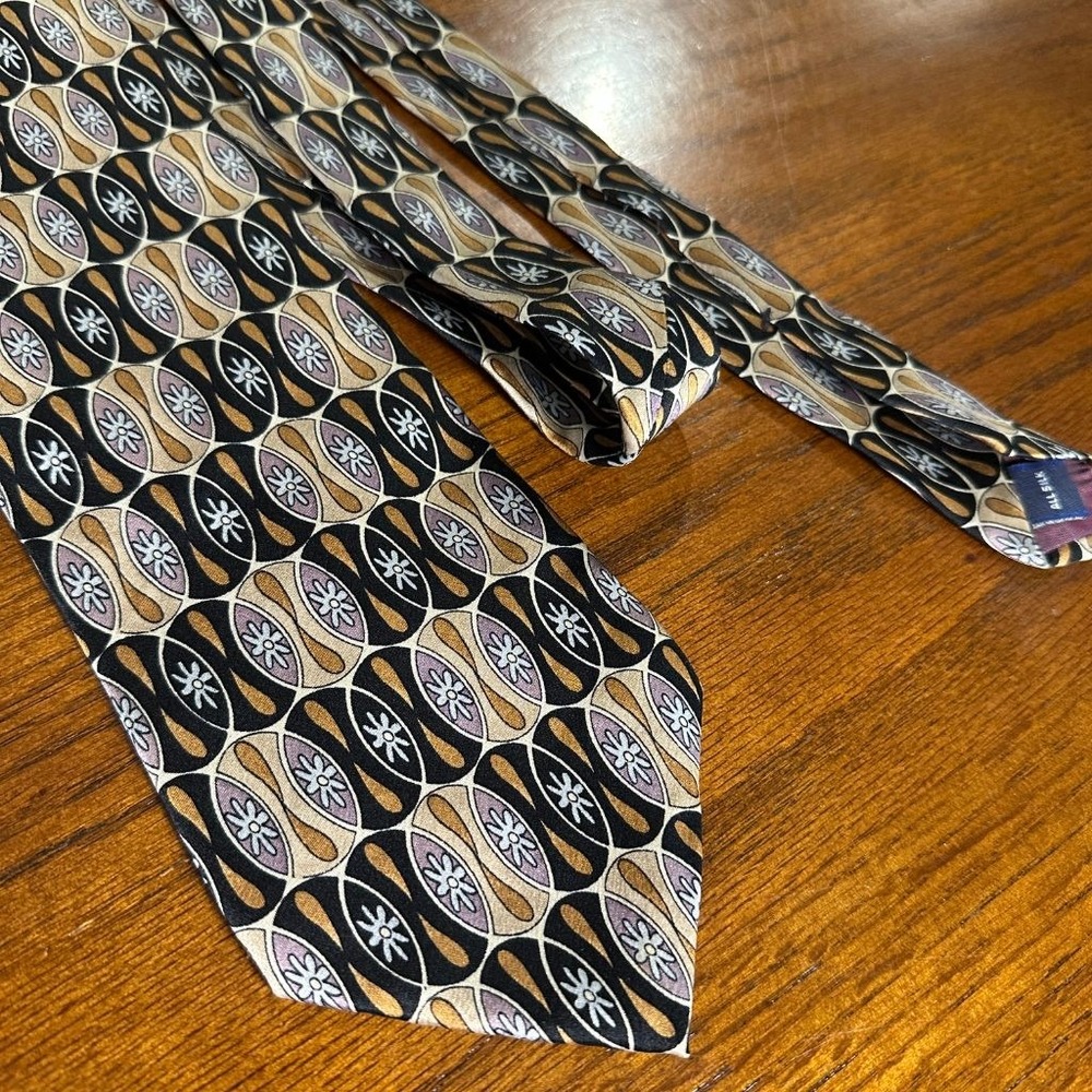 Stafford Executive All Silk Necktie Black Purple Gold Geometric Floral Tie